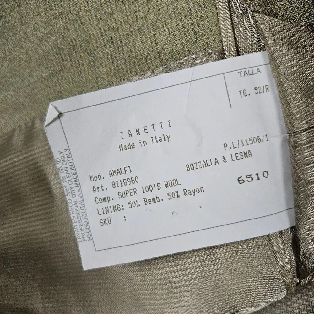 Zanetti Men's Blazer Yellow-Green Size 43R‎ Bozzalla & Lesna Super 100s Wool